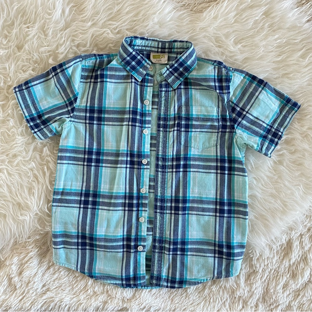 Crazy 8 Blue/Aqua Plaid Button Up Shirt, size M
